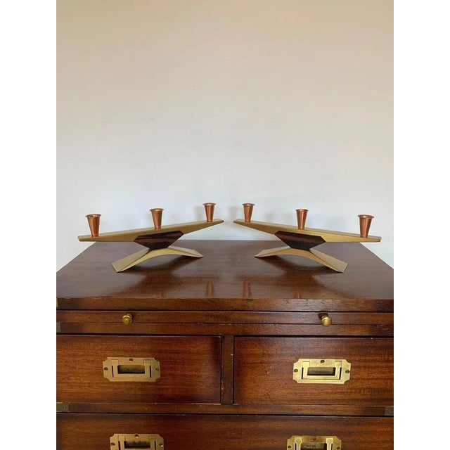 A pair of Danish candlesticks from the 1960s in original and very good condition. Candlesticks are made of brass, solid...