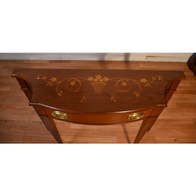1980s Harden English Regency Style Cherry Inlaid Console Table For Sale - Image 13 of 18