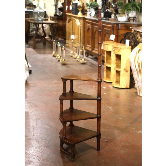 20th Century French Louis XIII Carved Walnut Library Spiral Step Ladder For Sale - Image 4 of 7