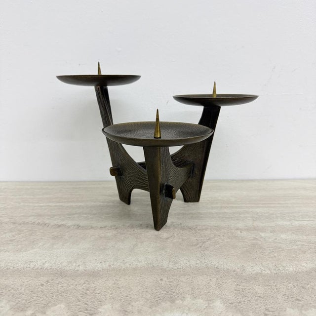 Gold Modernist Sculptural Brutalist Bronze Metal Candleholder, France, 1960s For Sale - Image 8 of 18