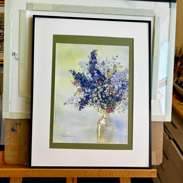 2020s Original Watercolor Painting “Blue Larkspur” For Sale - Image 5 of 7