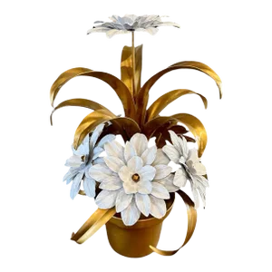 Vintage Italian Gilt Tole White Flowers / Floral Arrangement Sculpture in the Manner of Hans Kogl