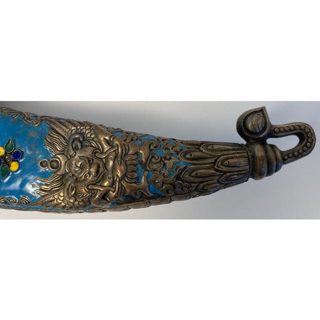 Antique Tibetan Ritual Dagger With Silver, Turquoise Blue Enamel and Dragon For Sale - Image 15 of 18
