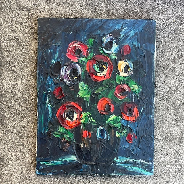 Textile Vintage Boho Original Impasto Floral Oil Painting on Canvas For Sale - Image 7 of 7