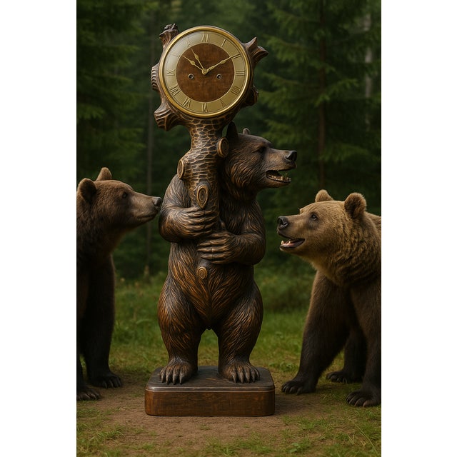 Large Black Forest Bear Clock, 1955 For Sale - Image 4 of 15