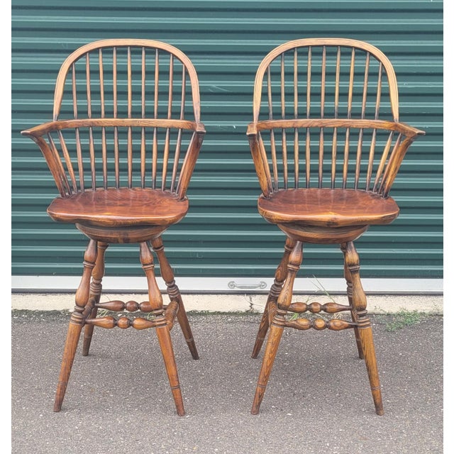 1970s Vintage Pair Windsor Swivel Stools For Sale - Image 5 of 9