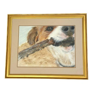 Framed Signed Original Watercolor Portrait of a Playful Terrier at the Beach by Capt Wick Reed For Sale