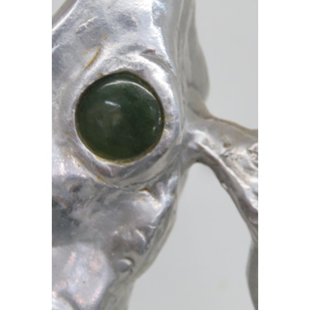 Arthur Court Arthur Court 1979 Handled Frog Pitcher Cast Aluminum With Green Stone Eyes 4910b For Sale - Image 4 of 15