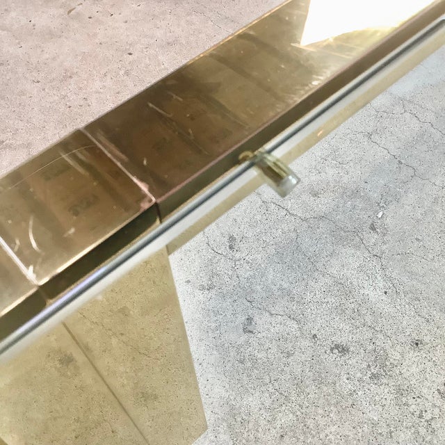 Monumental Vintage Brass & Glass Square Coffee Table, Cityscape Manner, 48 X 48 For Sale - Image 15 of 18