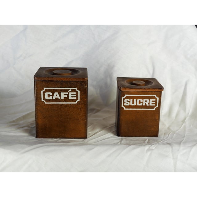 Mid-Century Modern French Coffee and Sugar Wooden Nest Canister - a Pair For Sale - Image 10 of 10