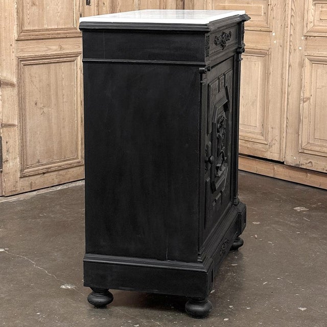 19th Century French Napoleon III Ebonized Neoclassical Cabinet With Carrara Marble For Sale - Image 11 of 18