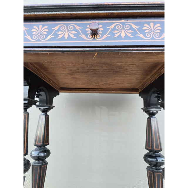 Antique Neo-Renaissance Italian Ebonized Marquetry Worktable with Leopard Motif, 1880s For Sale - Image 17 of 17