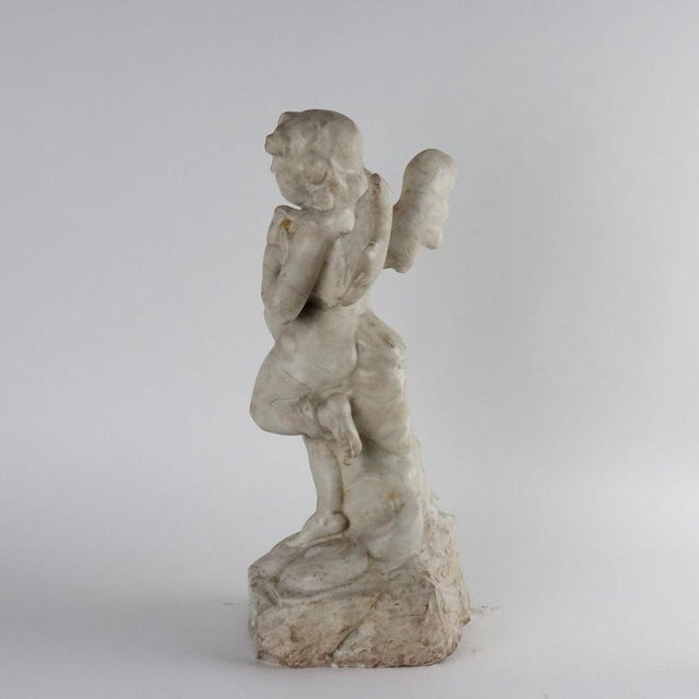 Stone Little Angel Statue in White Marble For Sale - Image 7 of 10