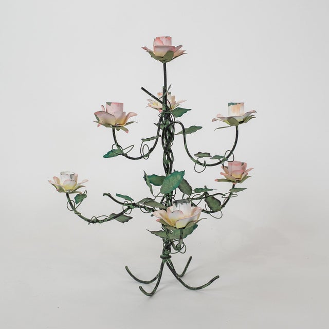 Vintage Italian Tole Floral Candelabra For Sale - Image 9 of 9