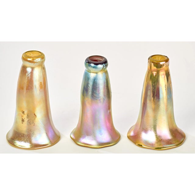 Set of 3 Vintage Tiffany Style Trumpet Art Glass Shades by Phoenix