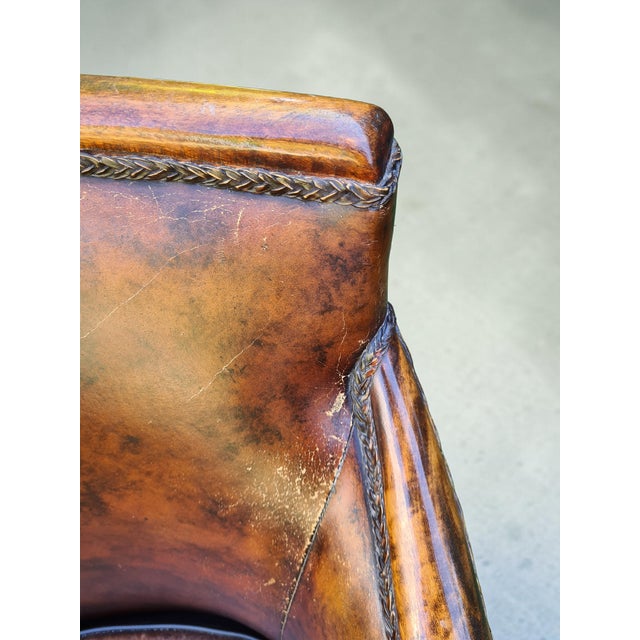 Safari Style Leather Club Chair with Wooden Frame and Woven Sides, 1970s For Sale - Image 10 of 11