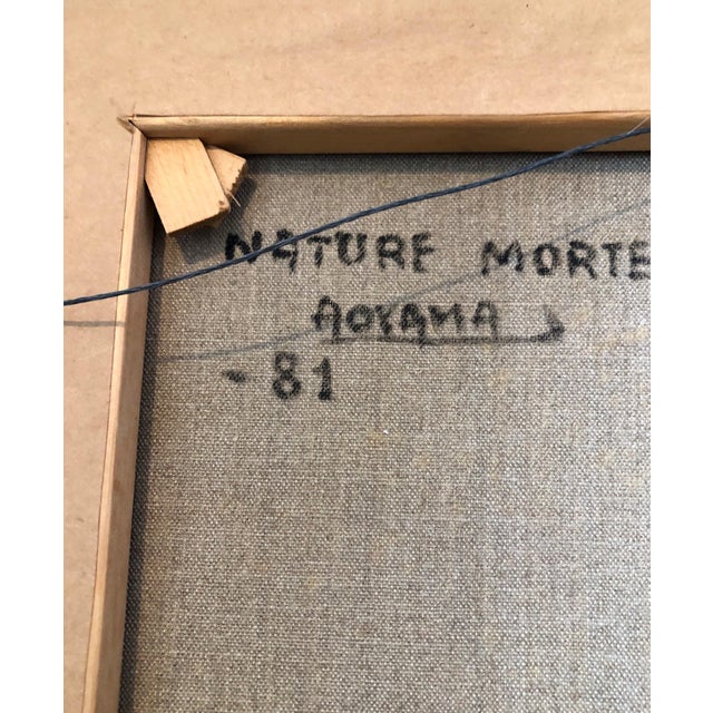 Yoshio Aoyama, Japanese Fauvist Colorful Oil Painting Chinese Ceramic Jars with Fan and Apple, 1981 For Sale - Image 4 of 10