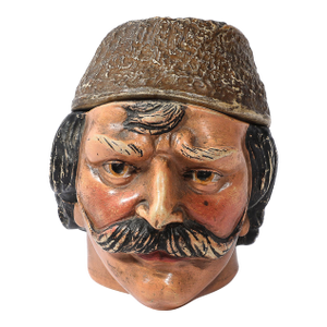 Antique Hand-Painted Ceramic Tobacco Jar of a Man With Hat & Mustache
