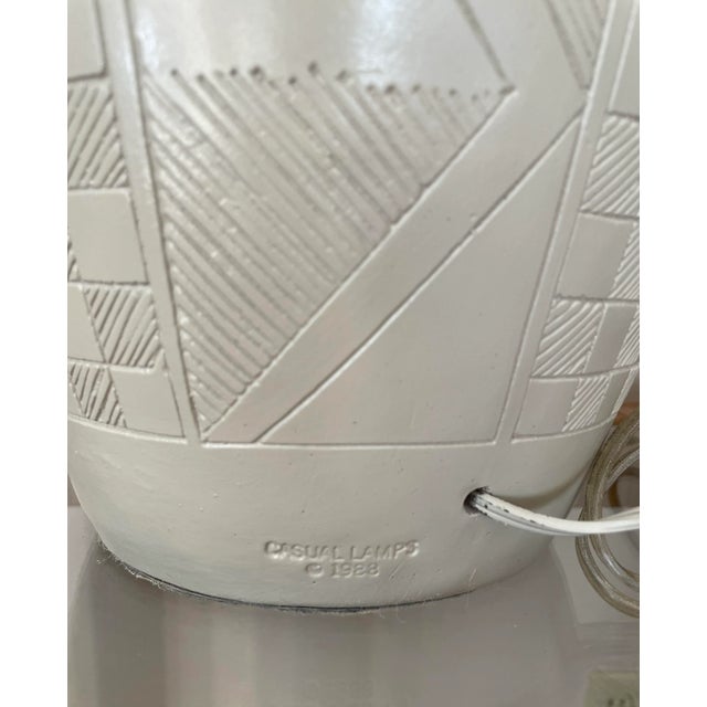 Pair of Casual Lamps of California 1988 Etched Post Modern Ceramic Lamps For Sale - Image 12 of 12