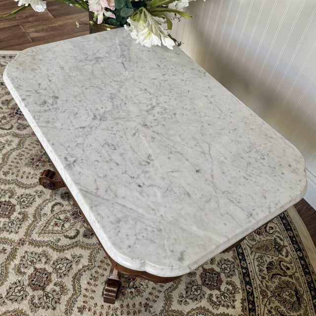 Late 19th Century Antique Victorian Marble Top Walnut Side Table For Sale - Image 5 of 13