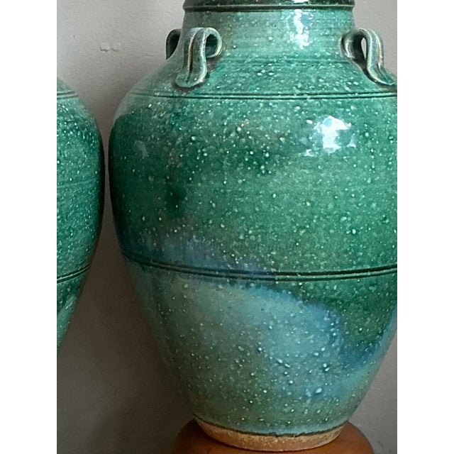 Green Vintage Green Glazed Ceramic Table Lamps - Pair For Sale - Image 8 of 12