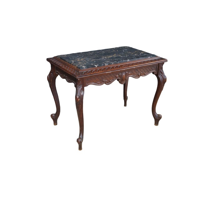French Provincial Antique Belle Epoque French Louis XV Style Walnut Marble Side Table Plant Stand For Sale - Image 3 of 18