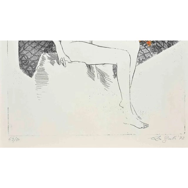 Woman is an original contemporary artwork realized by Leo Guida in 1972. Black and white etching. Hand signed and dated by...