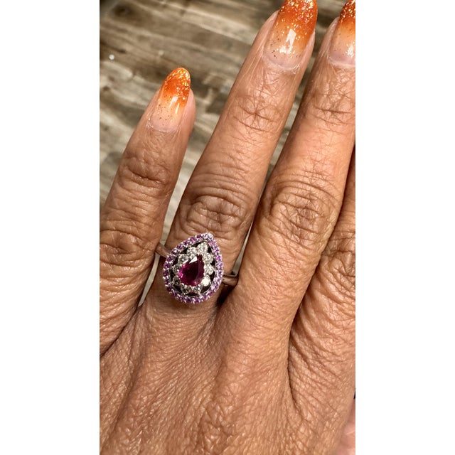 Roshe Jewels Ruby Ring With Pink Sapphire and Diamond White Gold Engagement Ring, Size 7 For Sale In Los Angeles - Image 6 of 9