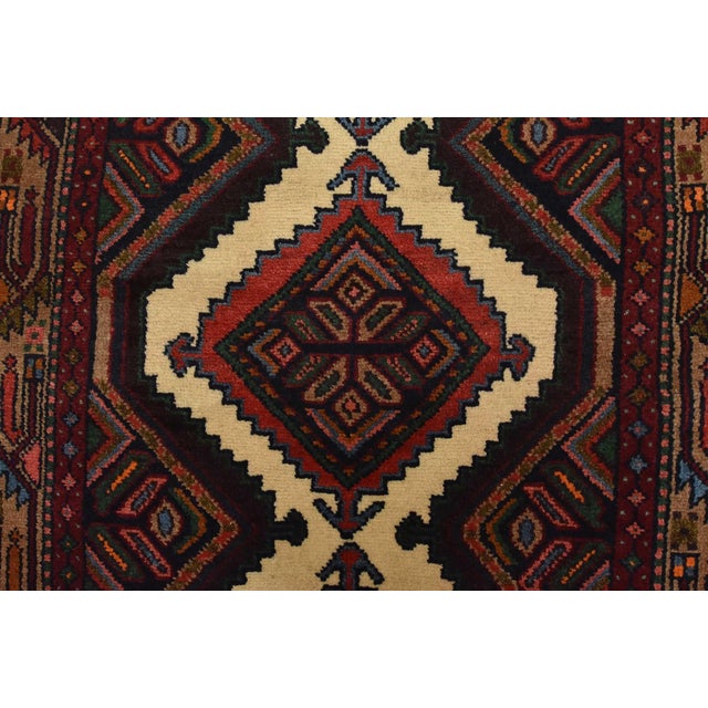Hamedan Runner 2’9” X 9’2” Ivory Wool Vintage Tribal Hand-Knotted Rug For Sale - Image 9 of 14