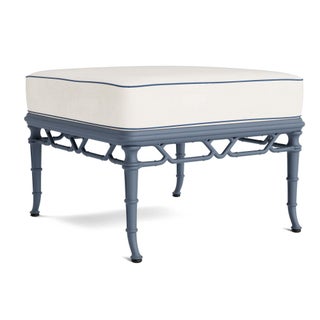 Brown Jordan Calcutta Ottoman in Sapphire with Sea Salt and Navy Welt Cushions For Sale