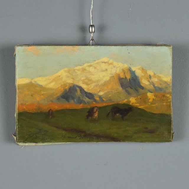 Eugenio Spreafico, Alpine View with Cows, Oil Painting on Canvas For Sale - Image 9 of 9
