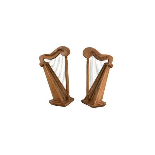 Vintage Celtic Irish Table Harp Carved Painted With Floral Decoration For Sale - Image 15 of 15