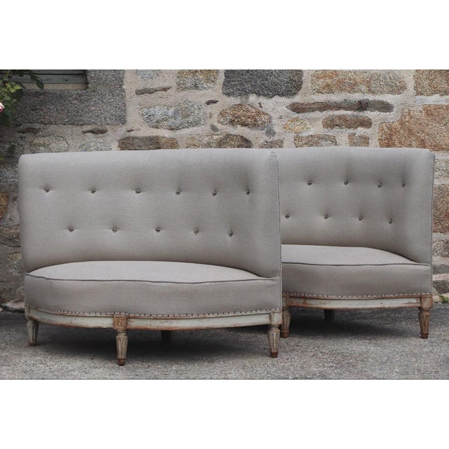 19th Century 19th Century French Napoleon III Benches in Natural Linen, Set of 2 For Sale - Image 5 of 11