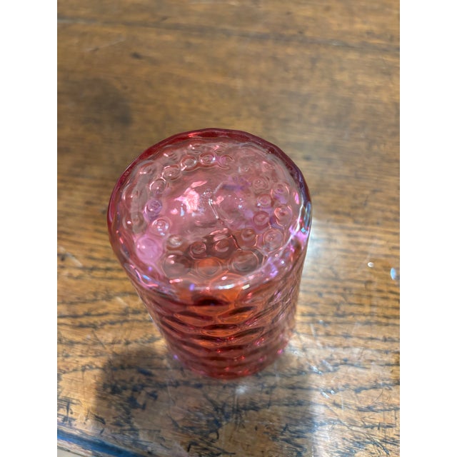 Antique Cranberry Glass Inverted Thumbprint Tumbler Hand Painted Winter Scene Mint- Mary Gregory Style For Sale In Seattle - Image 6 of 9