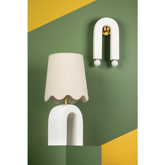 Metal Mitzi Roshani 12.25 in. 1 Light Table Lamp in Aged Brass and Ceramic Matte White Finish For Sale - Image 7 of 11