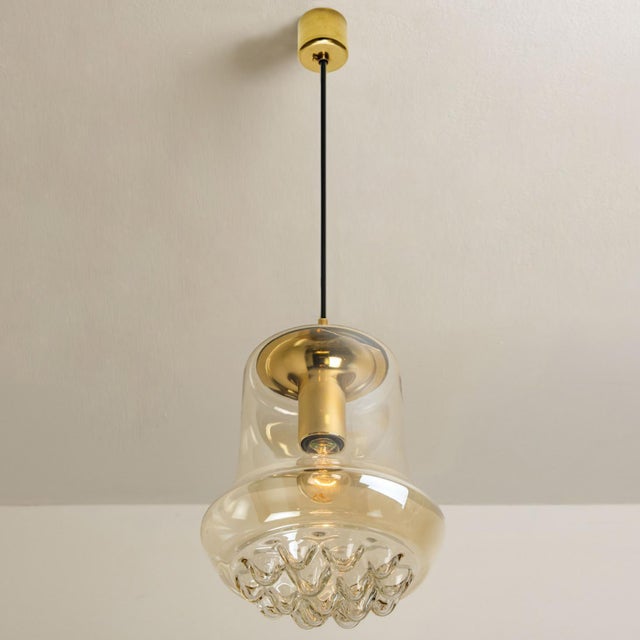Smoked Brown Glass and Brass Pendant Lights attributed to Peill and Putzler, 1960s, Set of 2 For Sale - Image 12 of 18