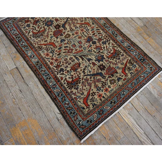 Impressive Beige Background Geometric Floral Pattern Malayer Design Persian Rug For Sale In New York - Image 6 of 12