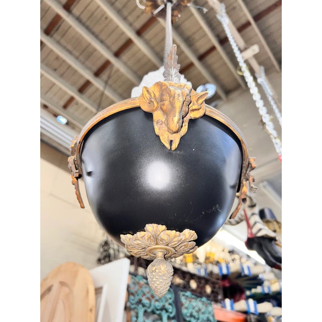 Rococo French Empire Style Rococo Detail Hanging Pendant Light Featuring Rams Heads For Sale - Image 3 of 13