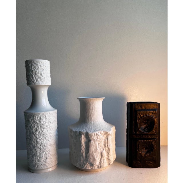 White Vintage German Textured Porcelain Vases - Set of 3 For Sale - Image 8 of 12