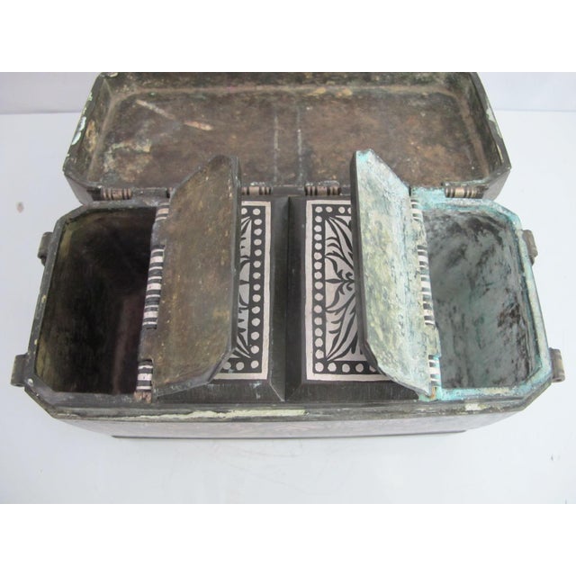 Large Mindanao Maranao Philippines Silver Inlaid Brass Okir Betel Nut Lotoan Box For Sale - Image 10 of 13