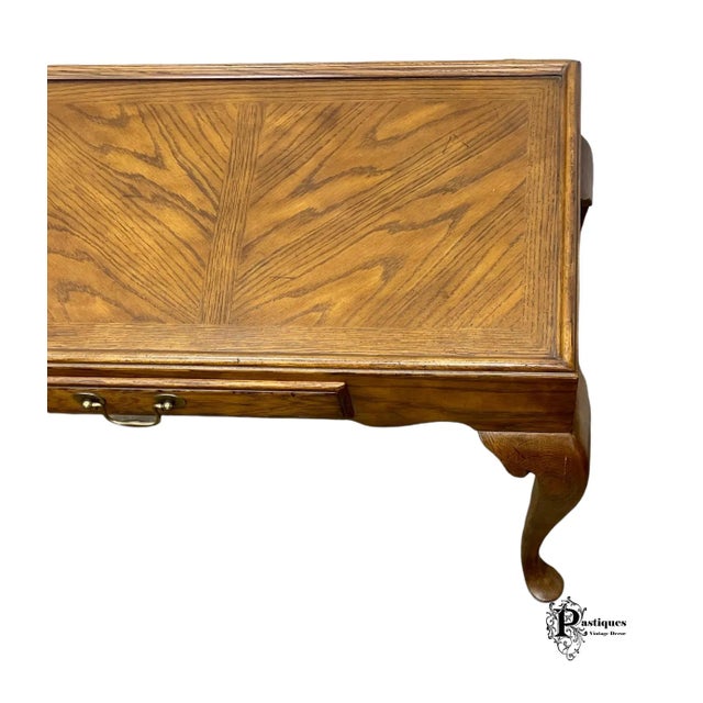 Vintage Drexel Chatham Oaks Collection Chippendale Style Solid Oak Console Table For Sale - Image 9 of 12