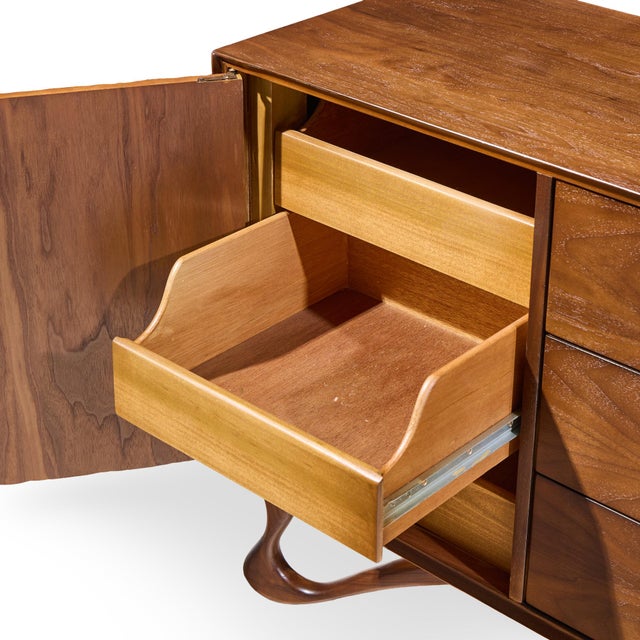 Wood Vladimir Kagan Style Mid Century Sculpted Walnut Lowboy Dresser For Sale - Image 7 of 9