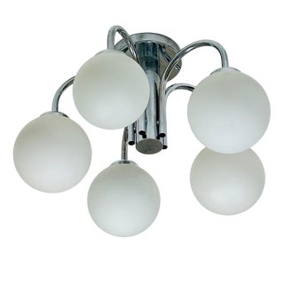 Chrome-Plated Atomic Sputnik Chandelier with White Glass Balls, 1970s For Sale