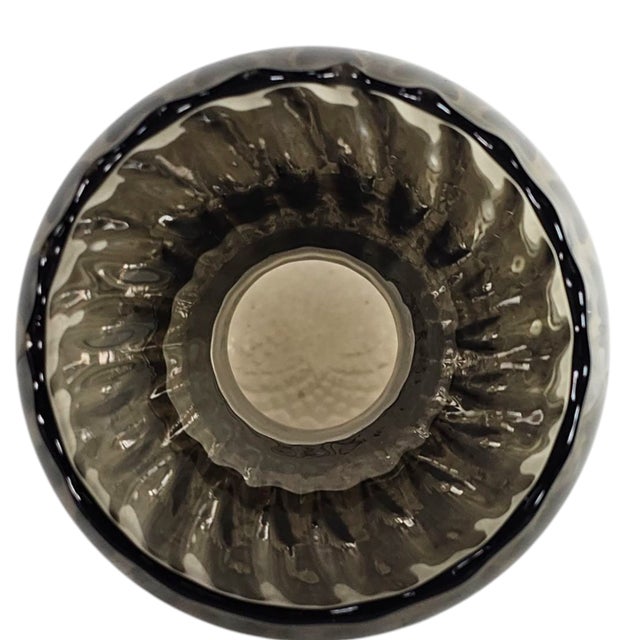 Glass Vintage Italian Empoli Style Optic Swirl Vase – 13.75” Smoke Quilted Art Glass For Sale - Image 7 of 7