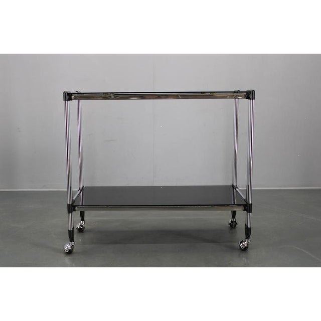 Italian Chrome and Smoked Glass Serving Table on Casters, 1970s For Sale - Image 6 of 16