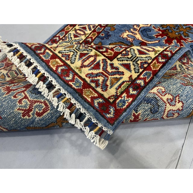 Blue and Cream Floral Wool Runner Rug With Natural Dyes, 2'6" X 6'3" For Sale - Image 13 of 13