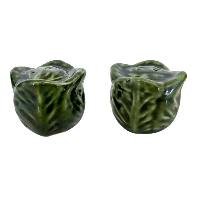 Mid 20th Century Cabbage Leaf Salt Pepper Shakers - a Pair For Sale