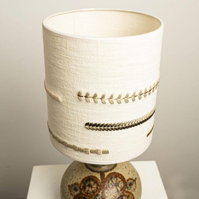 Ceramic Table Lamp with New Embroidery Lampshade, Denmark, 1970 For Sale - Image 6 of 15