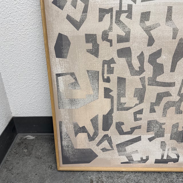 Gray Coup d'Esprit for Four Hands Art Studio “Block Iii” Framed Wood Panel Art For Sale - Image 8 of 12