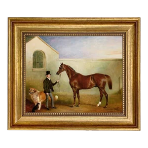 Ashton Being Held Equestrian Print Reproduction on Canvas in Antiqued Gold Frame